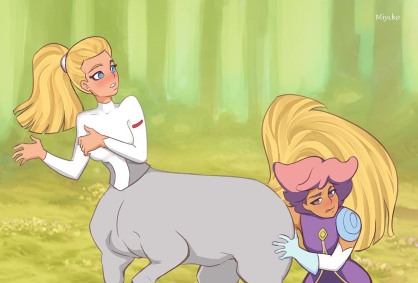 2girls accidental_sex adora anal anal_fisting blonde_female blonde_hair blonde_tail blue_eyes blush centaur clothed_sex clothing concentration covering_breasts duo equine female female_focus female_only fisting focused fully_clothed glimmer_(she-ra) grey_fur hand_on_ass horse horse_girl human humanoid humor kattlarv lesbian_sex light-skinned_female light_skin long_hair medium_hair multiple_girls pink_hair ponytail purple_eyes purple_hair purple_shirt sex she-ra_and_the_princesses_of_power shirt tail tongue two_tone_hair whispering_woods white_shirt yuri