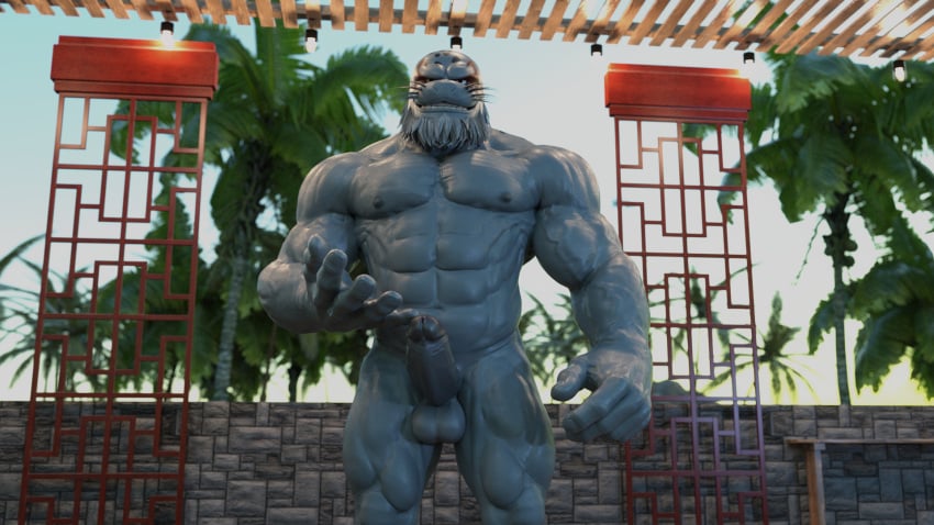 3d 3d_(artwork) anthro balls bara barazoku beard boner darkviperbara erection eye_markings facial_hair furry gay grey_body looking_at_viewer male male_only marine muscles muscular my_hero_academia penis seal selkie_(my_hero_academia) solo solo_male spotted_seal whiskers white_hair