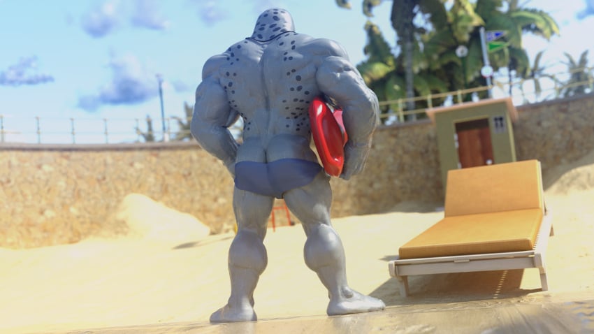 3d 3d_(artwork) anthro ass balls bara barazoku beach beard darkviperbara eye_markings facial_hair furry gay grey_body male male_only marine muscles muscular my_hero_academia penis seal selkie_(my_hero_academia) solo solo_male speedo speedo_down spotted_seal wet whiskers white_hair