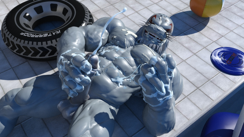 3d 3d_(artwork) anthro balls bara barazoku beard boner cum cum_covered cum_on_body cum_on_self darkviperbara erection eye_markings facial_hair furry gay grey_body looking_at_viewer male male_only marine masturbation muscles muscular my_hero_academia nude orgasm penis seal selkie_(my_hero_academia) solo solo_male spotted_seal whiskers white_hair