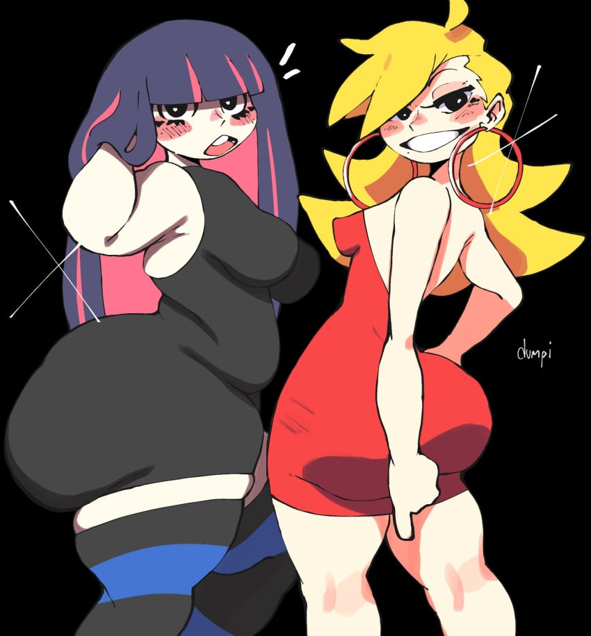 2girls ass ass_in_dress big_ass big_breasts bottom_heavy doughy_ass dumpiwumpi_(artist) dumptruck_butt female female_only panty_&_stocking_with_garterbelt panty_anarchy small_breasts stocking_anarchy tagme thick_thighs