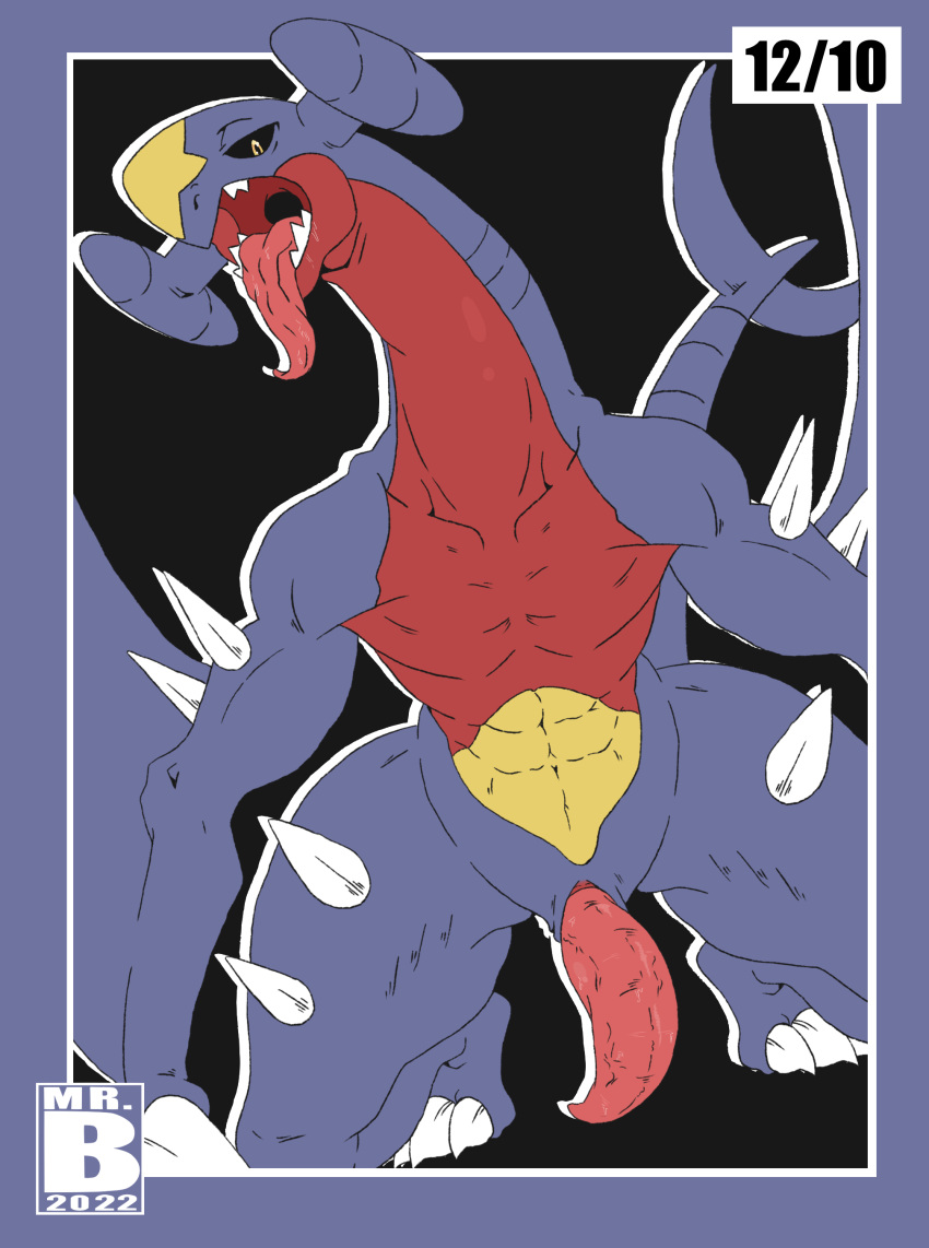 absurd_res anthro dragon feral garchomp generation_4_pokemon genitals hi_res lizard male male_only mr.brapion muscular nintendo open_mouth penis pokemon pokemon_(species) reptile scalie slit solo spikes tongue tongue_out video_games