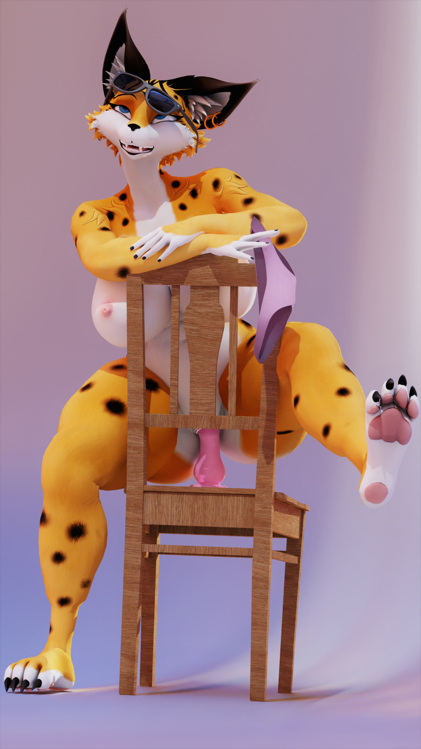 3d_(artwork) absurd_res ahe_gao anthro big_breasts blender_(software) breasts chair clothing crossed_arms curvy_figure digital_media_(artwork) dildo dildo_insertion dildo_sitting eyewear fangs feet felid feline female fur furniture genitals hi_res looking_pleasured lynx mammal miyu_lynx nintendo nude orange_body orange_fur panties pawpads penetration sex_toy sex_toy_insertion sitting smile solo spots spotted_body spotted_fur spread_legs spreading star_fox sunglasses sunglasses_on_head thick_thighs toe_curl underwear vaginal_penetration video_games westonini wide_hips