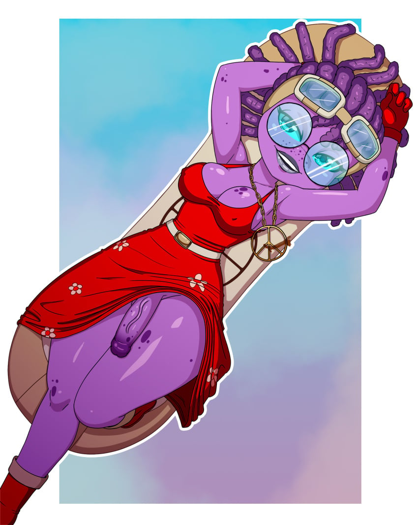 1futa alien anonymous_artist awesomenauts bottomless breasts cleavage clothed clothing coco_nebulon flaccid futa_only futanari humanoid humanoid_penis mostly_clothed penis purple_eyes purple_hair solo source_request standing thick_thighs wide_hips