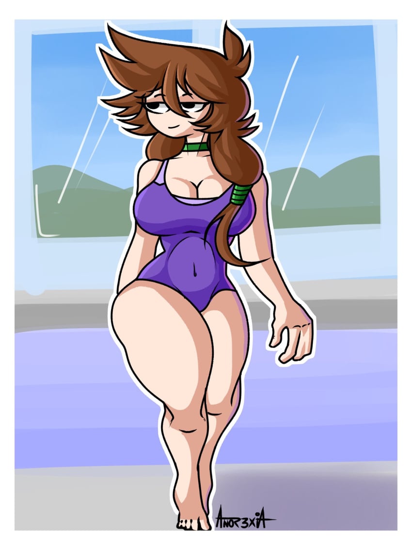 anor3xia big_breasts breasts brown_hair cleavage covering_breasts huge_breasts seductive shgurr swimsuit swimwear tagme thick_thighs youtube youtuber