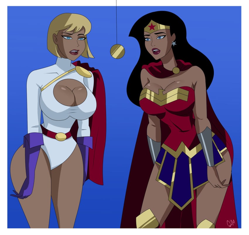 2022 2d 2girls accurate_art_style amazon black_hair blonde_hair blue_eyes bob_cut brainwashed brainwashing cleavage cleavage_cutout cyan_eyes dc_comics dcau defeated_heroine defeated_superheroine diana_prince female female_only ghostlessm hypnosis hypnotized kara_zor-l kryptonian light-skinned_female light_skin lipstick long_hair mind_control multiple_girls power_girl short_hair star_earrings superman_(series) thick_thighs thin_waist wide_hips wonder_woman wonder_woman_(series)