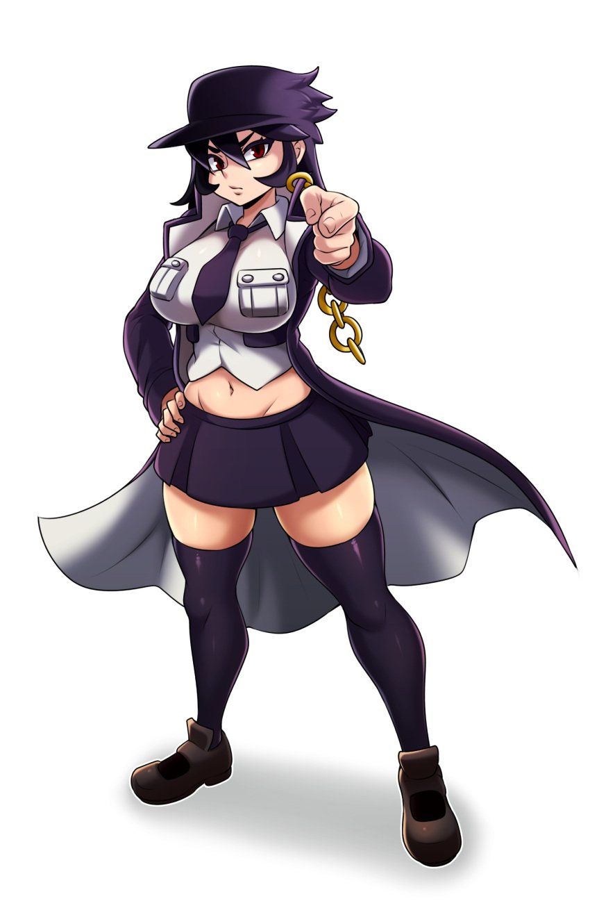 1girls breasts cosplay filia_(skullgirls) jmg jojo's_bizarre_adventure jotaro_kujo_(cosplay) large_breasts looking_at_viewer miniskirt pose samson_(skullgirls) school_uniform skirt skullgirls thick_thighs thighs