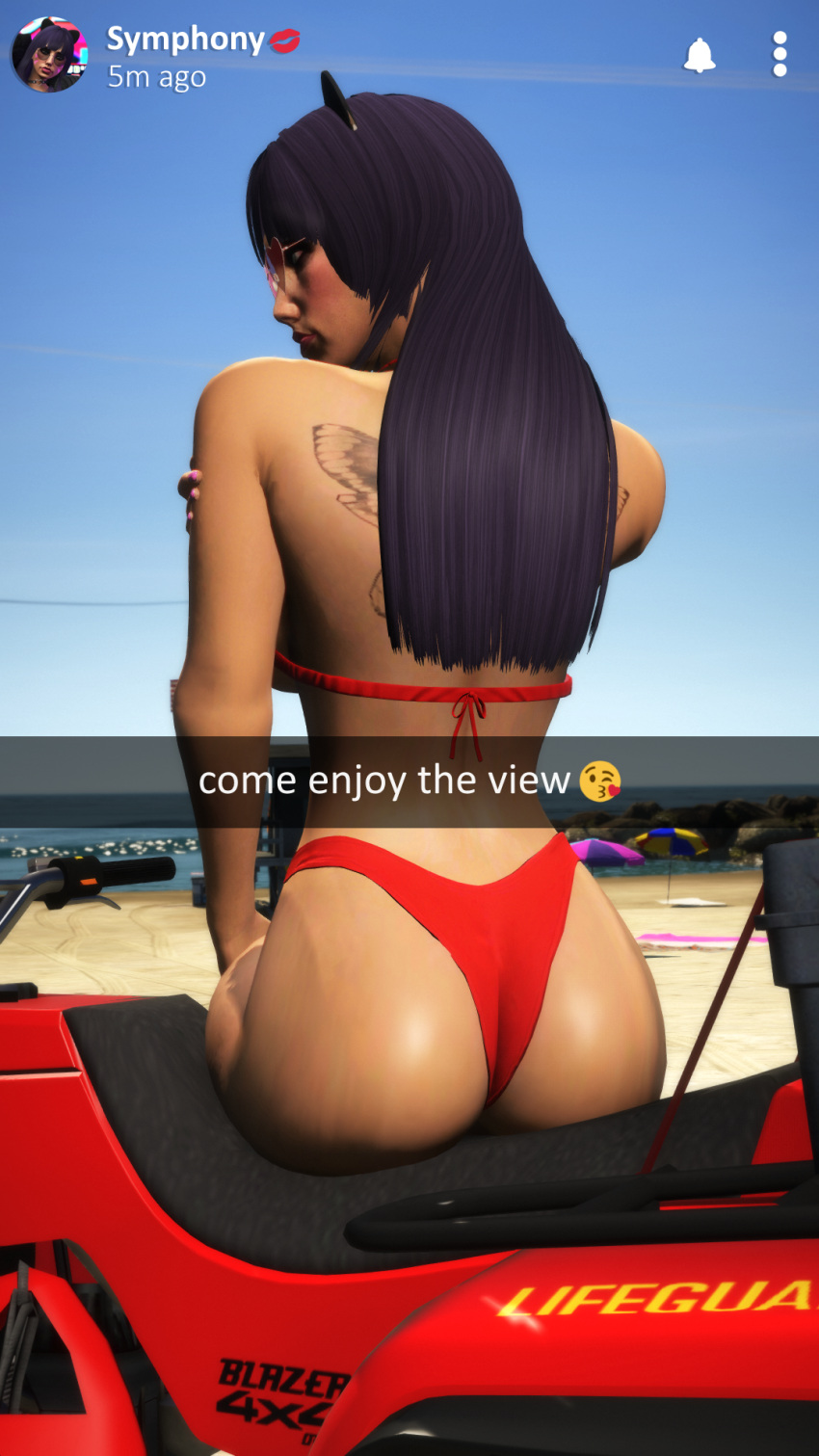 1girls 3d ass beach butt cat_ears dark_blue_hair dat_ass grand_theft_auto grand_theft_auto_online grand_theft_auto_v lifeguard original_character outdoors petite purple_hair snapchat symphony tinted_eyewear