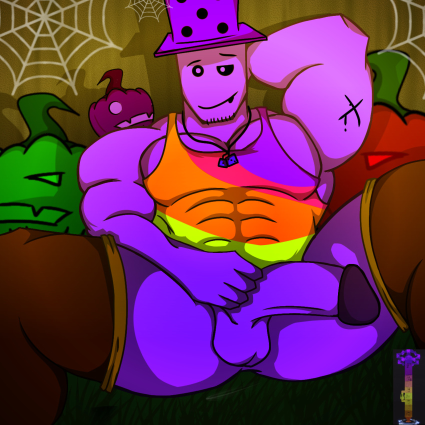 arm_behind_back bara big_penis halloween juke's_towers_of_hell kendrick_nsfw male_only pumpkin roblox roblox_game solo toaaa_(jtoh) towerhuman_(jtoh)