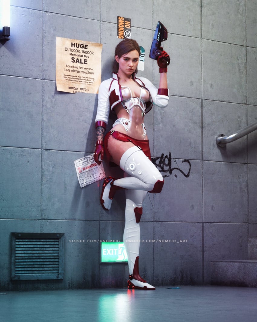 1girls 3d 3d_(artwork) alternate_breast_size alternate_costume alternate_outfit alternate_universe alternate_version_available areolae arm_tattoo bare_breasts bare_midriff bare_thighs bodysuit boots breasts brown_hair clothing cyberpunk ellie_(the_last_of_us) ellie_williams female female_focus female_only firearm footwear freckles full_body gloves gnome02 gun handgun handwear hi_res highres holding_weapon human jacket leaning_against_wall legwear leotard long_boots long_sleeves looking_at_viewer medium_breasts midriff miniskirt naughty_dog nipples nipples_visible_through_clothing outerwear pale_skin pistol public short_hair skirt solo solo_female solo_focus sony_interactive_entertainment tattoo tattoo_on_arm tattooed_arm the_last_of_us the_last_of_us_2 thigh_boots thighhighs tied_hair translucent_clothing translucent_latex transparent_clothing transparent_latex weapon