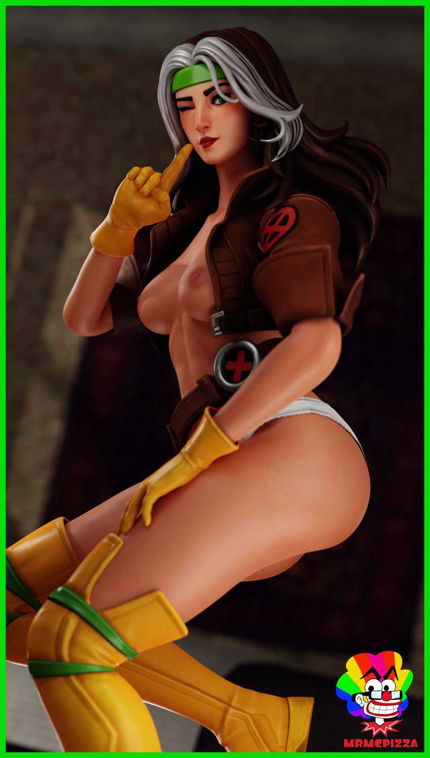 1girls 3d anna_marie big_ass big_breasts brown_hair female female_only fortnite fortnite:_battle_royale marvel marvel_comics mrmcpizza panties rogue_(fortnite) rogue_(x-men) solo solo_female underwear white_panties x-men