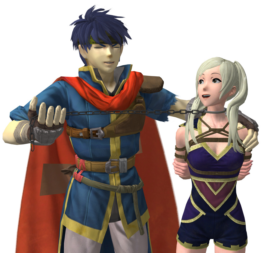 1boy 1girls 3d alternate_costume armor_break arms_behind_back baron_samedi_(artist) bondage breasts broken_armor brown_eyes chain_leash cleavage collar female femsub fire_emblem fire_emblem:_path_of_radiance fire_emblem:_radiant_dawn fire_emblem_awakening fire_emblem_warriors grey_eyes happy_sub ike_(fire_emblem) leash maledom medium_breasts medium_hair more_at_source nintendo official_alternate_costume open_mouth robin_(fire_emblem) robin_(fire_emblem)_(female) rope rope_bondage smile transparent_background twintails underwear