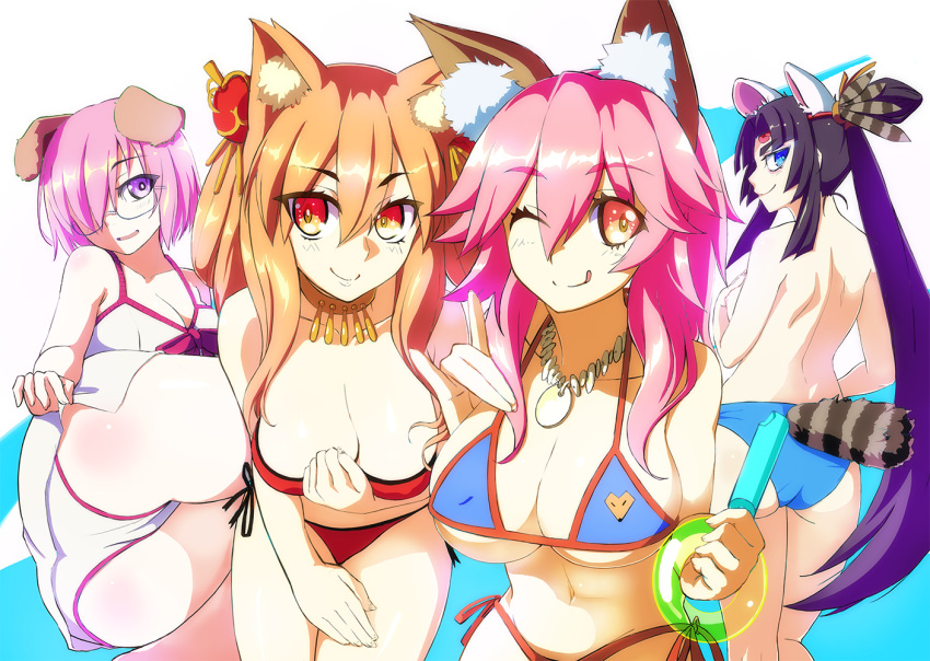 4girls back_view big_ass big_breasts bikini clevage fate/extra fate/grand_order fate_(series) front_view mash_kyrielight multiple_girls shinohara_yuuji suzuka_gozen_(fate) swimsuit tagme tamamo_no_mae_(fate) tamamo_no_mae_(swimsuit_lancer) ushiwakamaru_(fate/grand_order)