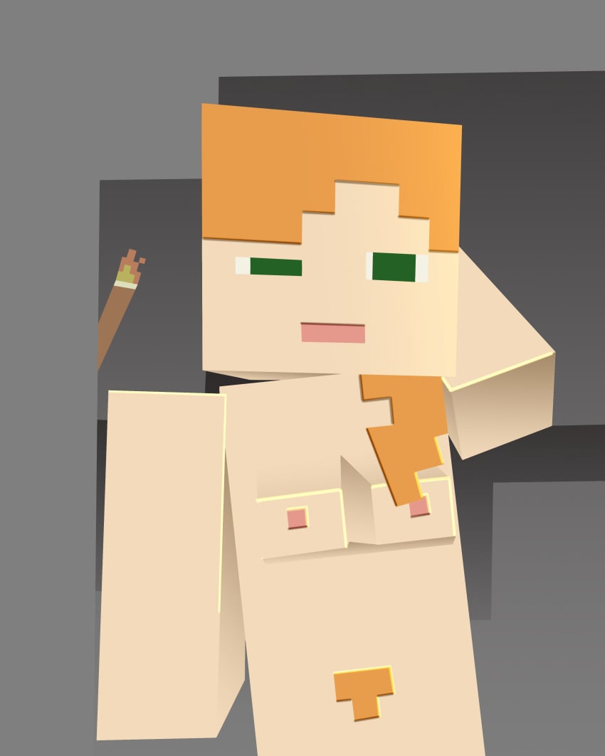 accurate_art_style alex_(minecraft) animated breasts casual_nudity etcaos minecraft orange_hair pubic_hair square_head