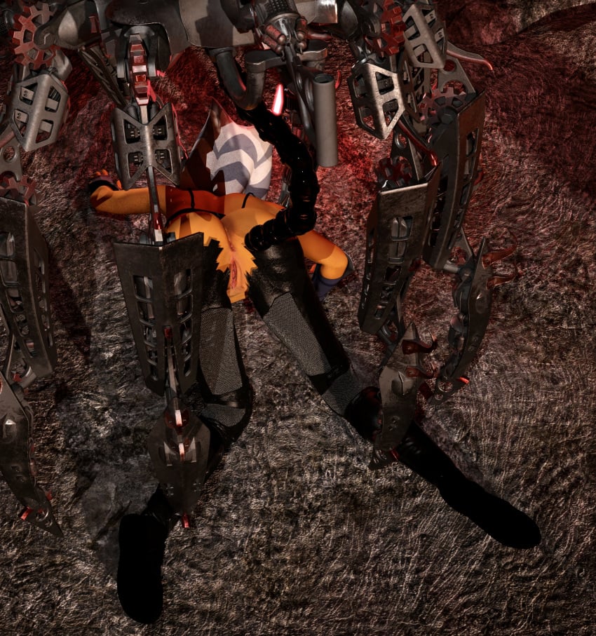 1girls 3d ahsoka_tano black_boots black_bra black_legwear blue_eyes breasts crawling darth_maul defeated defeated_heroine female imminent_rape lava lightsaber orange_body orange_skin ribs scared skin_tight skinny small_breasts star_wars that3dartist the_clone_wars:_season_seven togruta