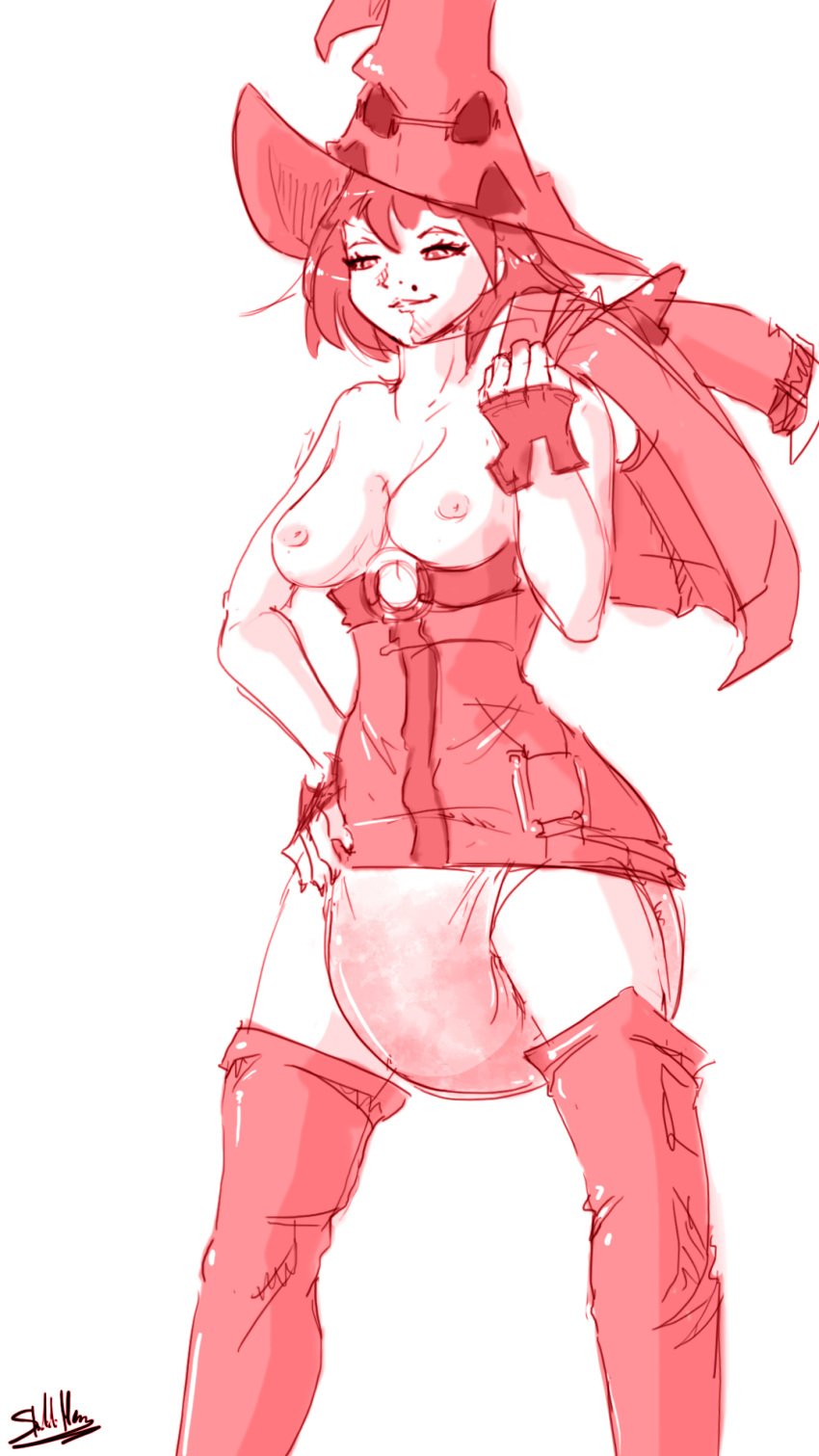 1girls beauty_mark big_breasts breasts diaper female guilty_gear i-no messy_diaper nipples scat sketchmandl soiling