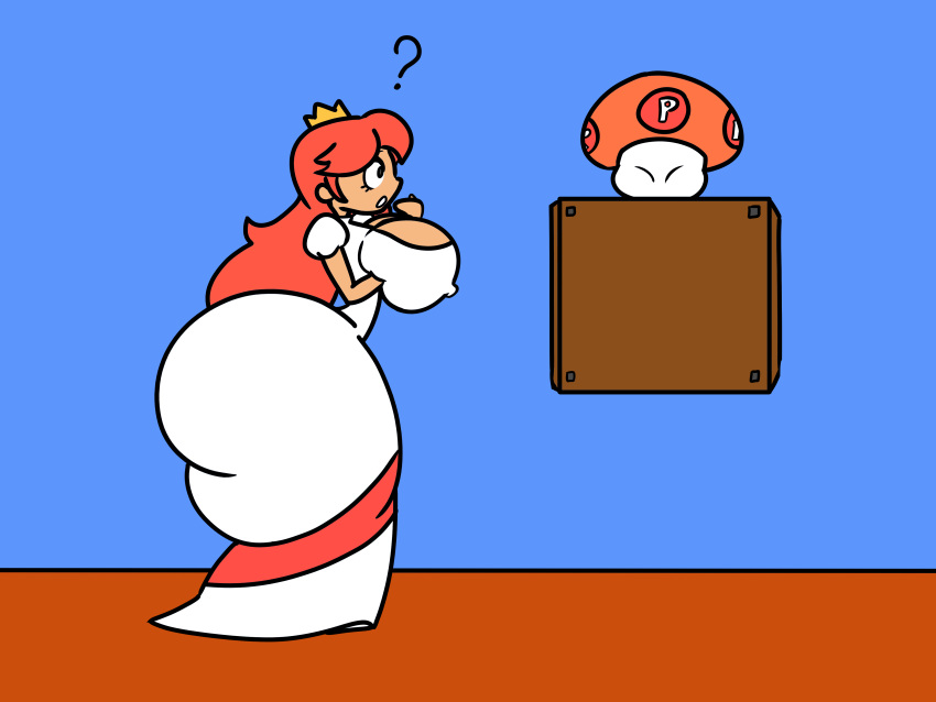 1girls ? ass big_ass big_breasts big_thighs black_eyes breasts butt cleavage clothed clothing crown dress empty_block female female_only huge_ass huge_butt huge_thighs large_ass large_butt large_thighs light-skinned_female light_skin lolsk long_hair looking_at_object mario_(series) mushroom nintendo nipple_bulge nipples_visible_through_clothing orange_hair princess_peach princess_toadstool puffy_short_sleeves puffy_sleeves redhead solo super_mario_bros. super_mario_bros._(nes) thick thick_ass thick_hips thick_thighs white_dress wide_hips