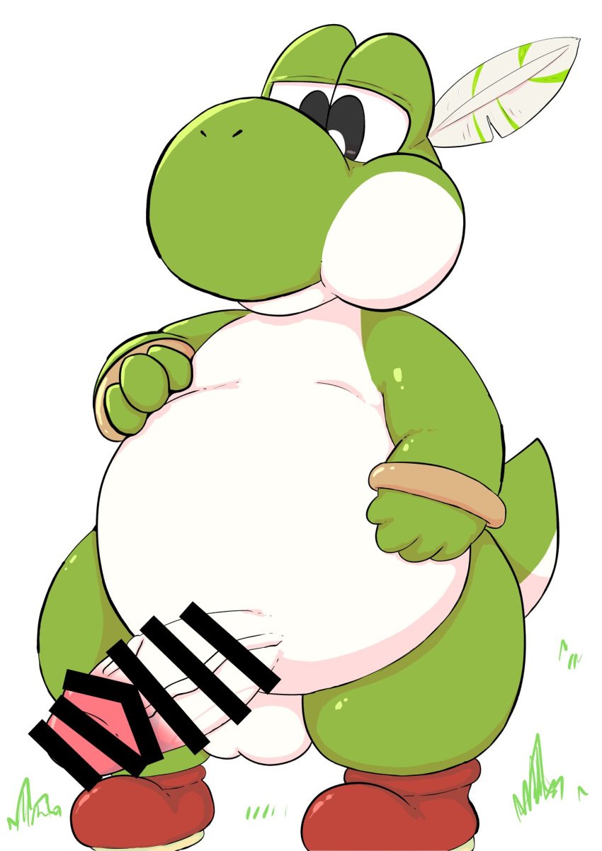 2022 anthro balls belly censored erection genitals green_body hi_res kemono male mario_(series) migi_illust nintendo overweight overweight_male paper_mario penis solo video_games white_body yoshi yoshi_chief