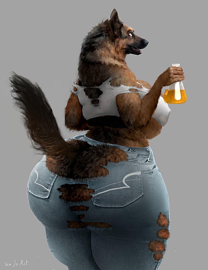 after_expansion after_growth anthro ass ass_cleavage ass_expansion ass_focus ass_growth big_ass big_breasts big_butt big_hips big_thighs black_body black_fur black_nose bottom_heavy bottomwear breast_expansion breast_growth breast_squish breasts brown_body brown_fur bubble_ass bubble_butt butt butt_crack butt_focus butt_growth canid canine canis clothing dat_ass denim denim_clothing domestic_dog expansion expansion_potion expansion_serum exposed_breasts fat_ass fat_butt fat_thighs female from_behind_position fur furry german_shepherd growth growth_potion growth_serum herding_dog hi_res hip_expansion hip_growth hips holding_object huge_ass huge_breasts huge_butt huge_hips huge_thighs jeans large_ass large_breasts large_butt large_hips large_thighs long_neck looking_at_viewer looking_pleasured mammal mature_female multicolored_body multicolored_fur nipple_outline notched_ear orange_eyes pants pastoral_dog pinup plump_ass plump_thighs pose potion potion_bottle presenting presenting_hindquarters raised_tail realistic rear_view round_ass round_butt sex shirt simple_background smile smiling_at_viewer solo squish thick_ass thick_hips thick_thighs thigh_expansion thigh_growth thighs toony_eyes topwear torn_bottomwear torn_clothing torn_jeans torn_pants torn_shirt torn_topwear two_tone_body two_tone_fur venjiiart wide_ass wide_hips wide_thighs