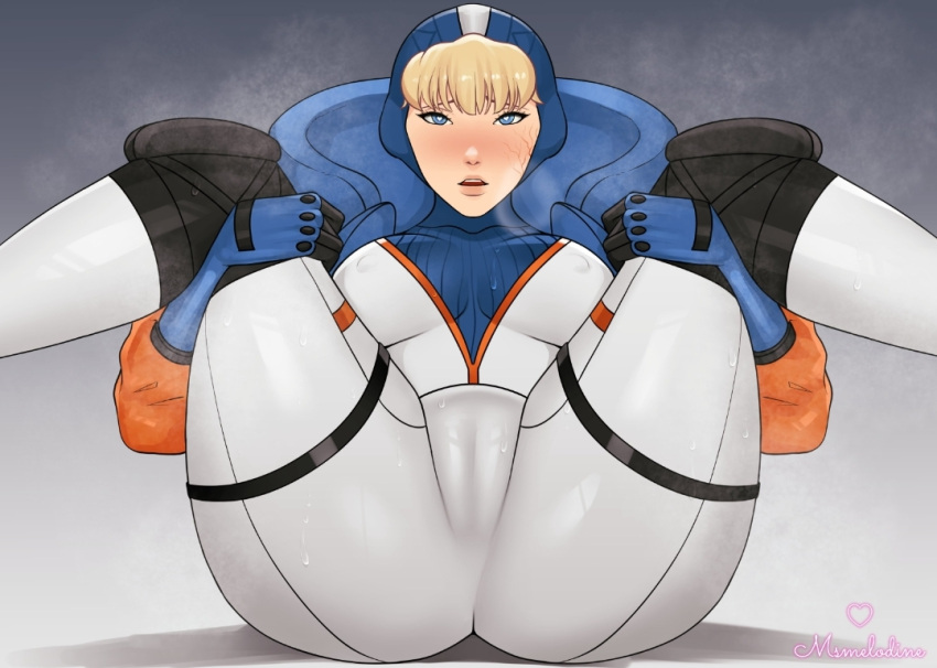 1girls apex_legends blonde blonde_hair blue_eyes blush cameltoe electronic_arts european female female_only french fringe fully_clothed gloves hard_nipples holding_legs horny horny_female human jacket lichtenberg_figure light-skinned_female looking_at_viewer mouth_open msmelodine no_bra no_panties presenting_self respawn_entertainment scar short_hair showing_pussy simple_background smoke solo sweat sweatdrop wattson_(apex_legends)