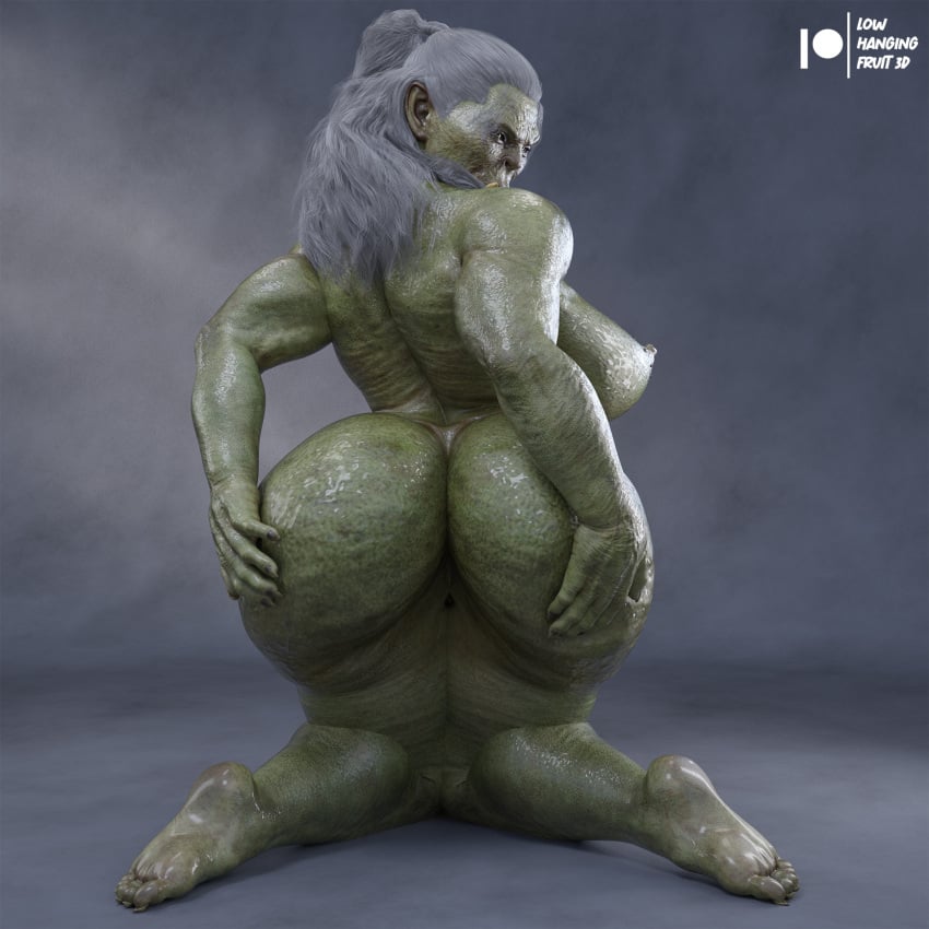 1girls 3d 3d_(artwork) aunt belly big_ass big_belly big_breasts daz3d daz_3d daz_studio feet female female_only green_skin large_ass looking_at_viewer lowhangingfruit3d_(artist) mature_female muscle muscles muscular muscular_female muscular_thighs nude old older_female orc orc_female plain_background pointy_ears sagging_breasts scrotum solo thick_ass thick_thighs toe_claws vulta_(lhf3d) watermark wet wet_body wet_hair