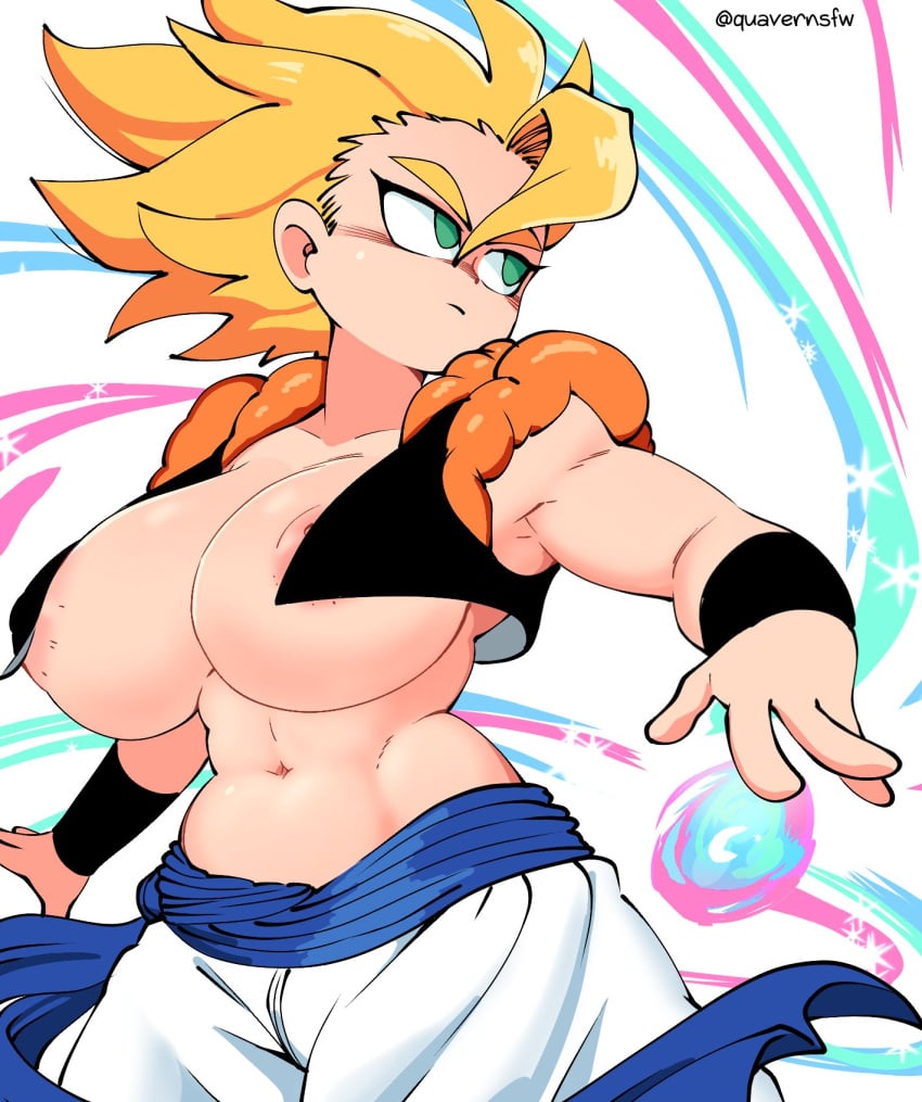 1girls big_breasts breasts dragon_ball dragon_ball_z female female_gogeta fusion genderswap_(mtf) gogeta green_eyes halo quavernsfw rule_63 saiyan saiyan_girl solo solo_female super_saiyan wide_hips