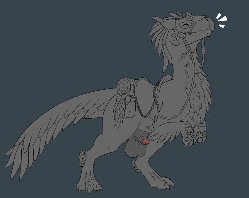 absurd_res balls capcom dinosaur feathered_dinosaur feathered_scalie feathers feral genitals hi_res humanoid_genitalia humanoid_genitalia_on_feral humanoid_penis kedoragi male male_only monster_hunter penis prehistoric_species reptile scalie seikret solo wild_ride