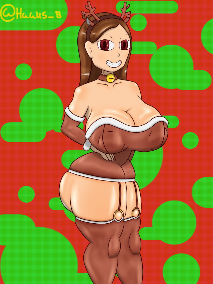 big_breasts christmas christmas_clothing christmas_outfit costume gravity_falls long_socks mabel_pines massive_breasts merry_christmas small_dress socks