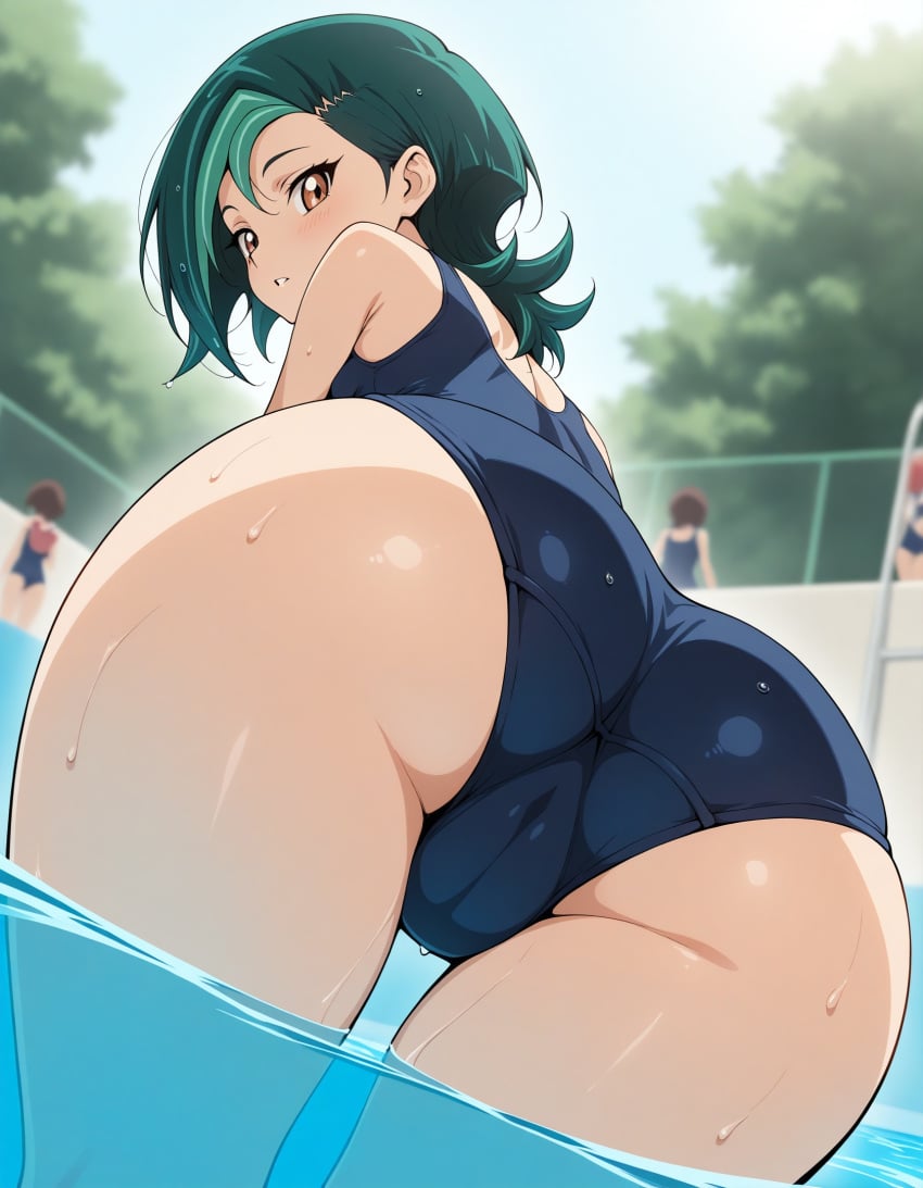 ai_generated ass ass_focus kotori_mizuki poolside school_swimsuit tori_meadows wet yu-gi-oh!_zexal