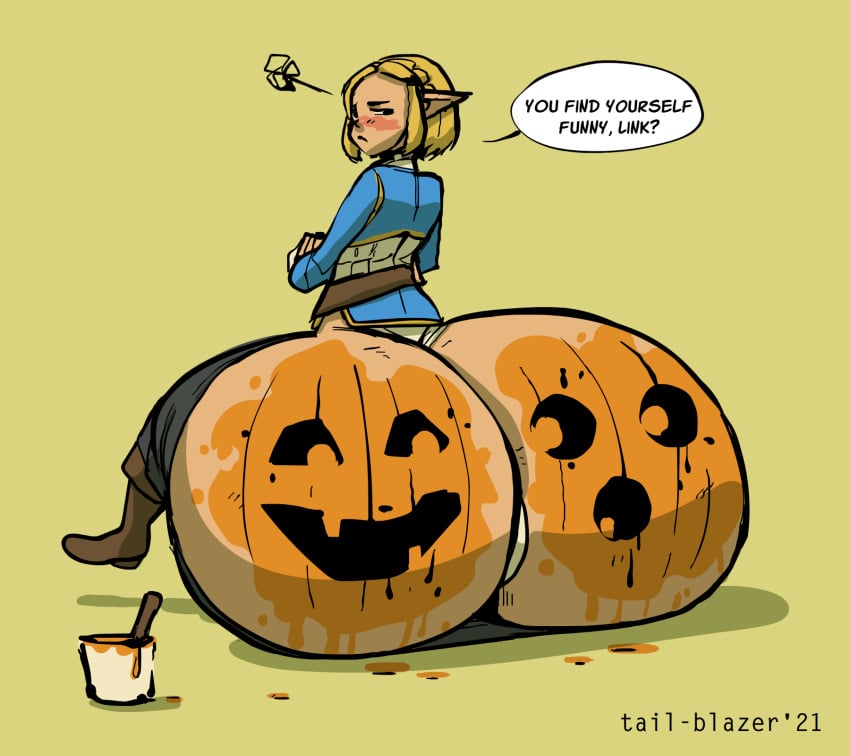 1girls ass_bigger_than_head ass_bigger_than_torso ass_expansion big_ass blonde_female blonde_hair body_paint bottom_heavy bubble_ass bubble_butt dialogue elf elf_ears elf_female expansion funny halloween hyper_ass jack-o'-lantern light-skinned_female light_skin nintendo paint paint_bucket pointy_ears princess_zelda pumpkin tagme tail-blazer the_legend_of_zelda the_legend_of_zelda:_tears_of_the_kingdom thin_waist wide_hips zelda_(tears_of_the_kingdom)