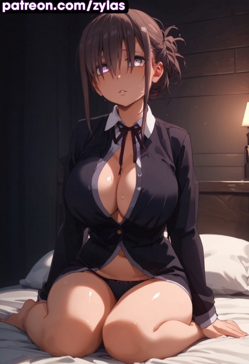 ai_generated big_breasts bikini cum cum_in_pussy cum_inside getsuyoubi_no_tawawa huge_breasts maegami-chan_(tawawa) missionary_position pink_nipples pov ryuuziken01 school_uniform