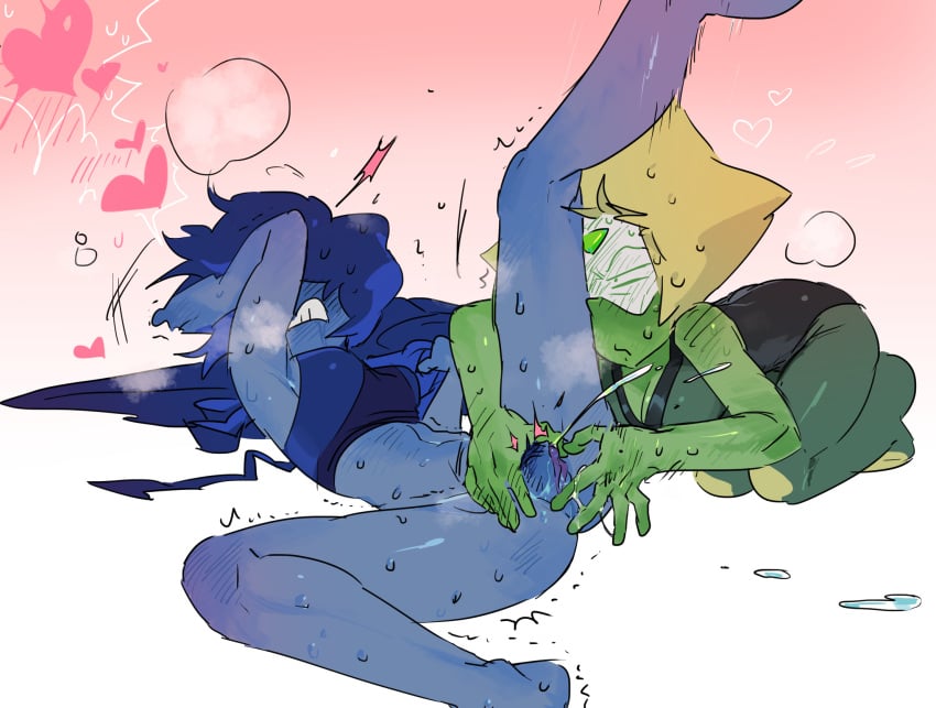 2girls alien alien_girl blue_skin cum green_skin lapis_lazuli_(steven_universe) lesbian_sex peridot_(steven_universe) pussy ruki930 solo_female steven_universe tagme vaginal_penetration yuri yuri