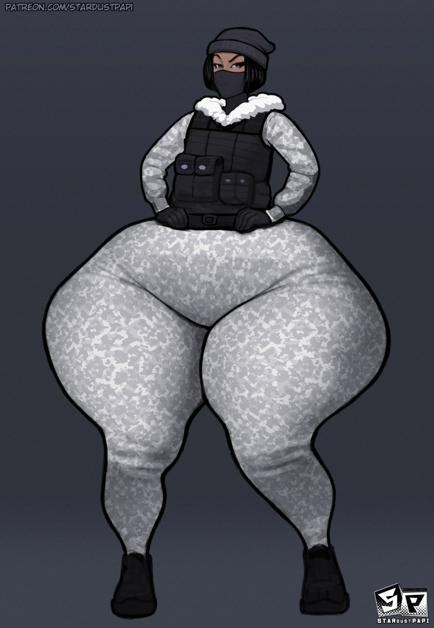 1girls armor bottom_heavy clothing face_mask female female_only front_view frost_(rainbow_six) gloves hands_on_hips hat ignantastro looking_at_viewer rainbow_six_siege solo thick_thighs thunder_thighs wide_hips