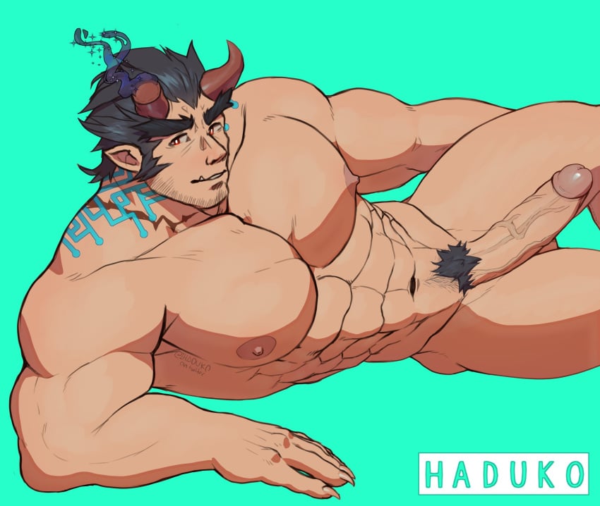 abs balls bara biceps big_penis erection haduko1 male male_nipples male_only manly muscular_male nipples nude pecs penis takemaru_(tokyo_afterschool_summoners) tokyo_afterschool_summoners