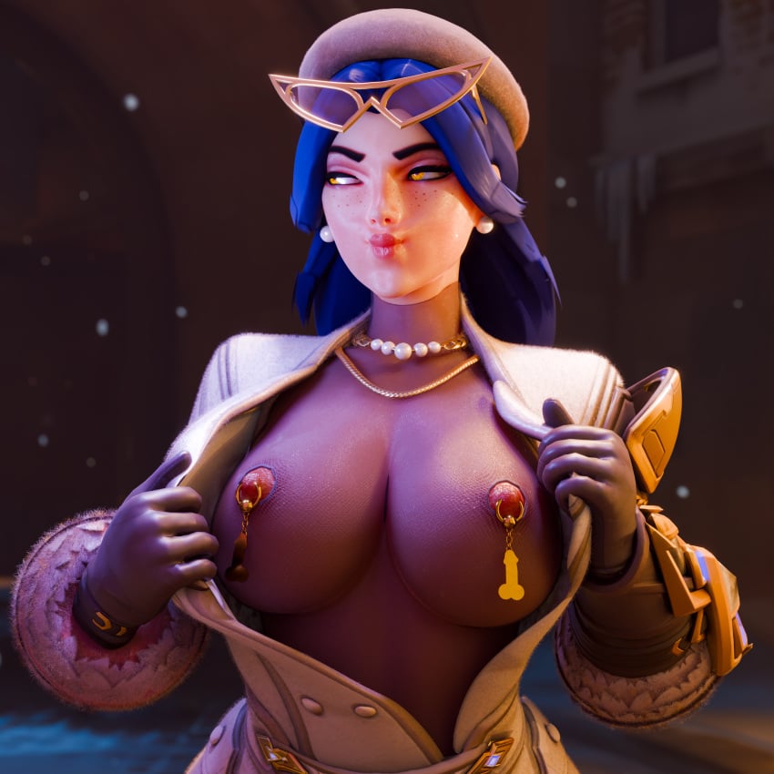 1girls 3d dom3d exhibitionism flashing flashing_breasts overwatch overwatch_2 solo tagme video_game_character widowmaker