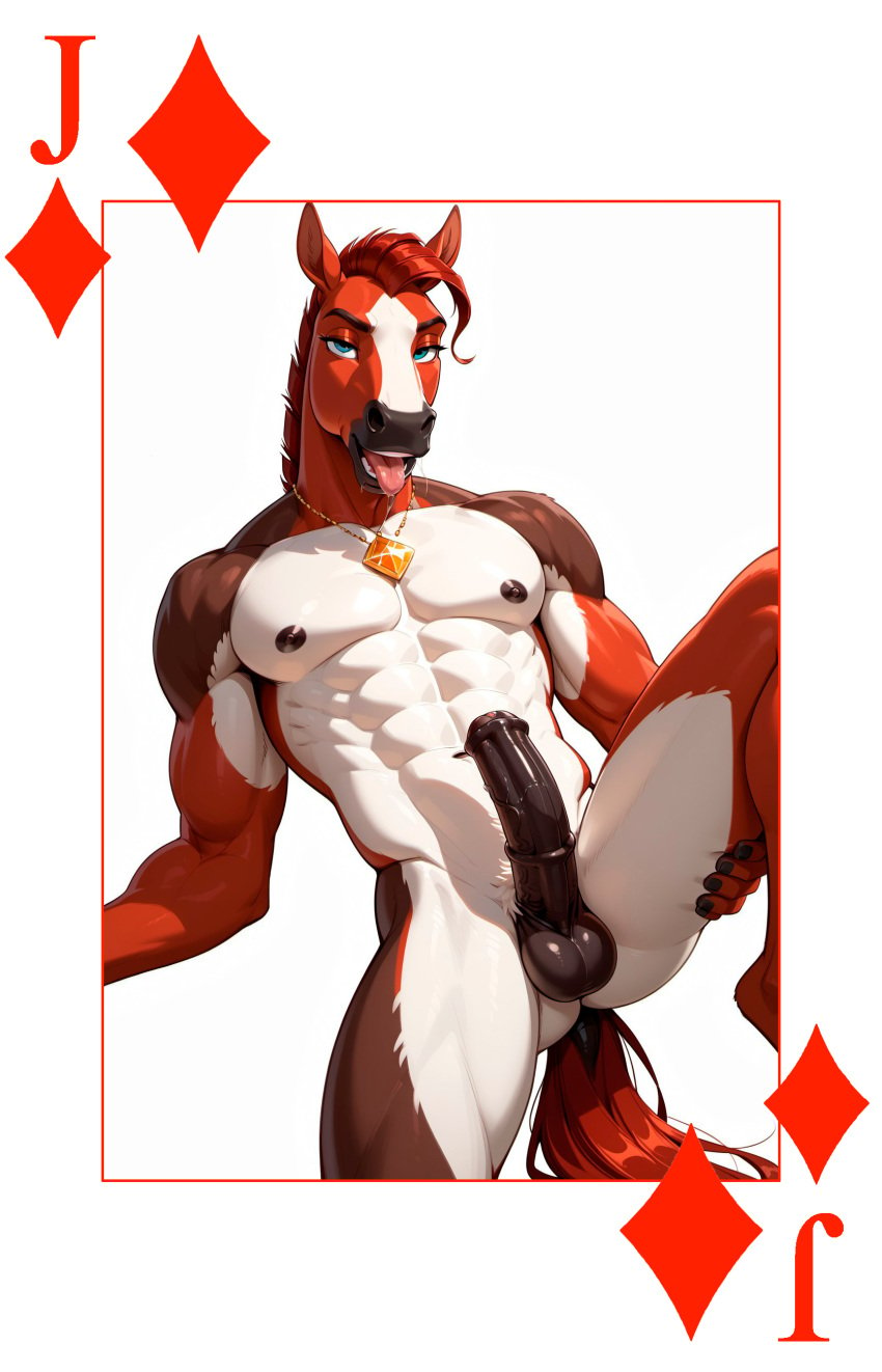 absurd_res ai_assisted ai_generated anthro balls blue_eyes card equine erection furry furry_male horse horsecock leg_raise leg_up looking_at_viewer multicolored_body muscular muscular_male necklace nipples nude nude_male playing_card poker_cards red_hair red_mane seductive_look solo solo_male spread_legs stallion standing tongue_out yeenashaven