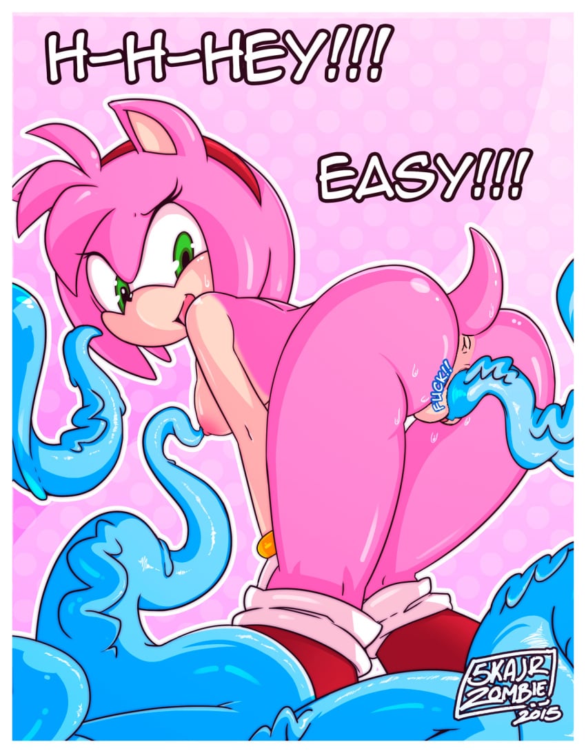 2015 amy_rose eulipotyphlan furry hedgehog male mammal pink_fur pink_hair scared skajrzombie sonic_(series) tentacle