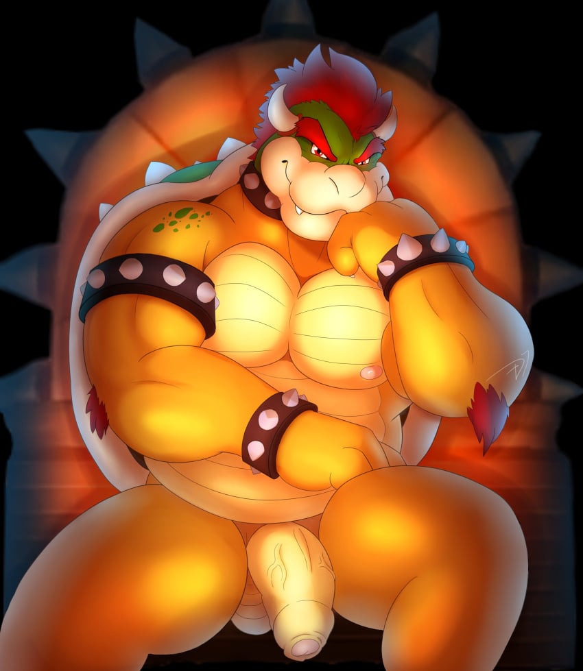 2022 absurd_res anthro armband balls barazoku belly biceps big_muscles big_penis black_background bowser bracelet chair collar dragonslash eyebrows flaccid foreskin furniture genitals hair hi_res horn humanoid_genitalia humanoid_penis illumination_entertainment jewelry koopa looking_at_viewer male male_only mario_(series) musclegut muscular muscular_anthro muscular_male nintendo nipples non-mammal_balls non-mammal_nipples nude pecs penis scalie shell simple_background sitting smile solo spiked_armband spiked_bracelet spiked_collar spiked_shell spikes spikes_(anatomy) super_mario_bros. throne vein video_games