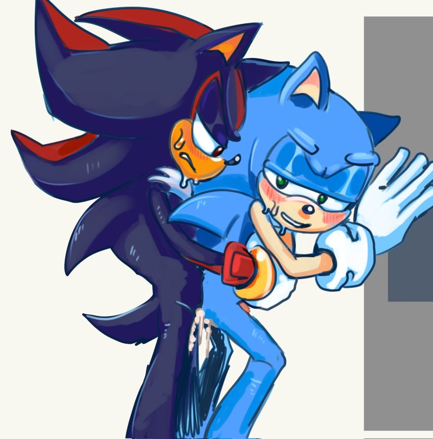 anal anal_sex anthro cum cum_in_ass furry gay gay_sex green_eyes penis red_eyes shadow_the_hedgehog sonadow sonic_(series) sonic_the_hedgehog standing_up yaoi