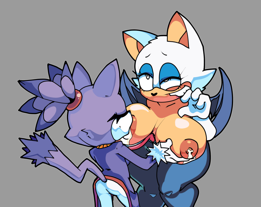 2girls anthro blaze_the_cat breast_grab breast_sucking breasts_out female female_only horaco lactation rolling_eyes rouge_the_bat sonic_(series) sonic_the_hedgehog_(series) tagme thehoraco yuri