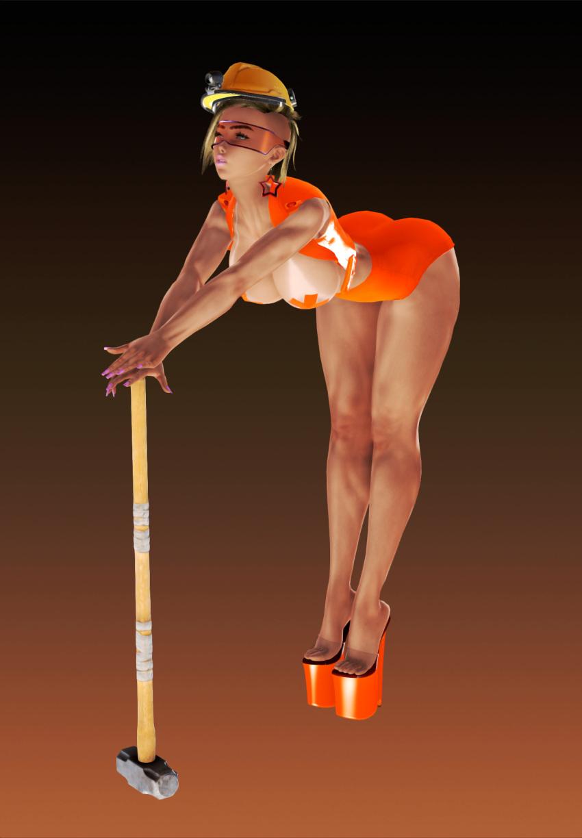 1girls 3d bending_over big_breasts bimbo blonde_hair booty_shorts construction_worker earrings eyewear helm helmet high_heels honey_select ihateasuka illusion_soft lipstick long_nails looking_at_viewer muscles muscular muscular_female pasties platform_footwear platform_heels short_hair sledgehammer solo solo_female studio_neo tan_body tanned thighs vest