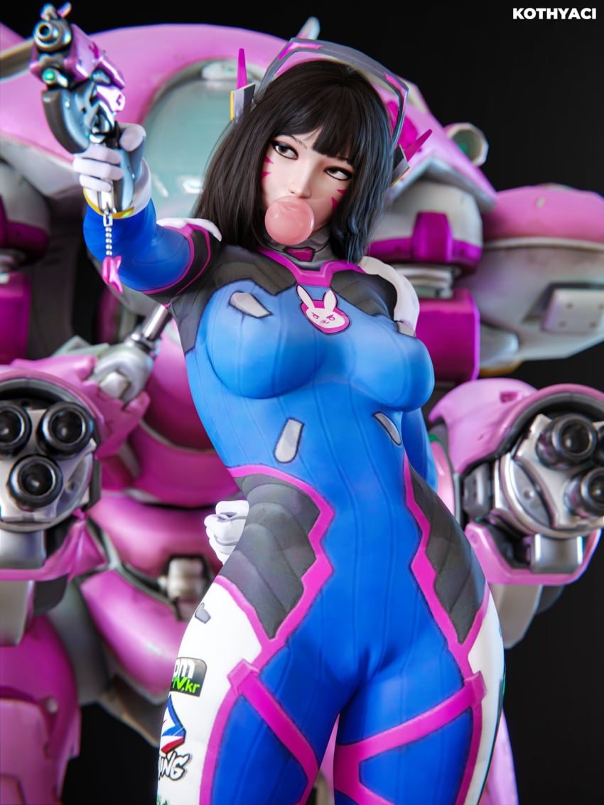 1girls 3d big_ass big_butt brown_hair d.va gun kothyaci light-skinned_female long_hair medium_breasts overwatch pale-skinned_female solo solo_female thick_thighs tight_clothing tight_fit