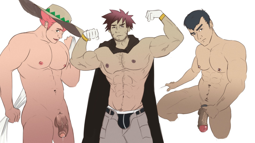 3boys bigbaraboi byron_(pokemon) game_freak gloves hat male male_focus male_only milo_(pokemon) nintendo norman_(pokemon) pink_hair pokemon pokemon_rse pokemon_ss tagme