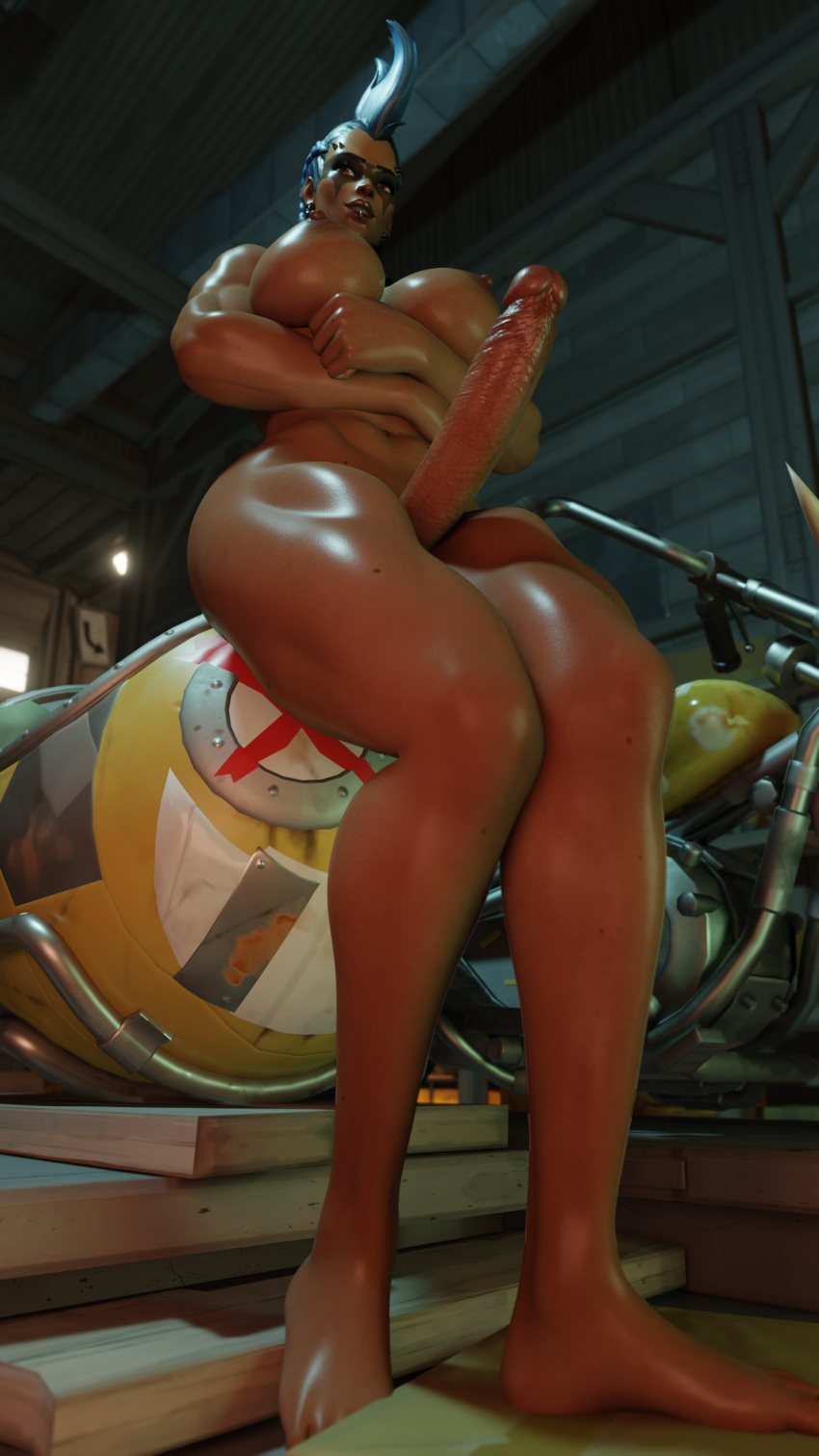 1futa 3d barefoot big_breasts big_penis blender completely_nude futa_only futanari huge_breasts junker_queen muscular_futanari nude nude_futanari overwatch overwatch_2 smile solo tracerlover