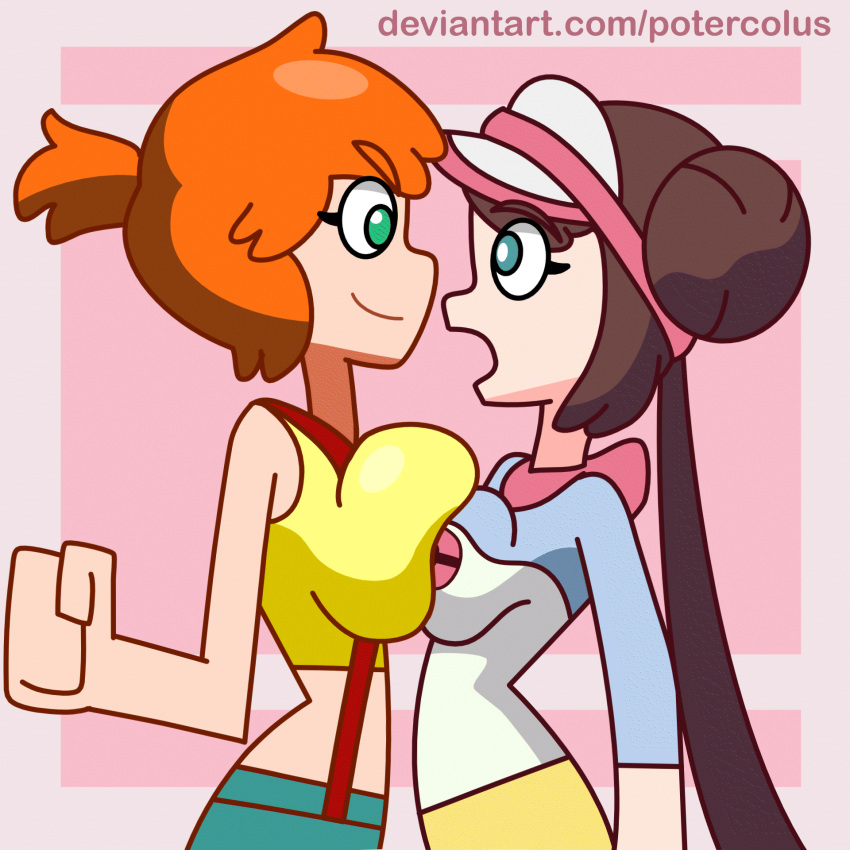 2girls animated big_breasts breast_expansion breasts breasts_to_breasts female female_only kasumi_(pokemon) misty_(pokemon) multiple_girls pokemon potercolus rosa_(pokemon)