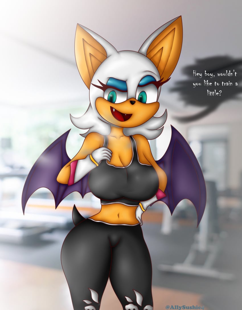 1girls allysushie4 anthro ass bat bat_wings big_ass big_breasts breasts clothed clothing cyan_eyes female furry furry_ears furry_female furry_only furry_tail gym gym_uniform huge_ass huge_breasts humanoid leggings mobian_(species) orange_body rouge_the_bat rouge_the_rider sega sonic_(series) sonic_riders sonic_the_hedgehog_(series) tail text white_hair wings yoga