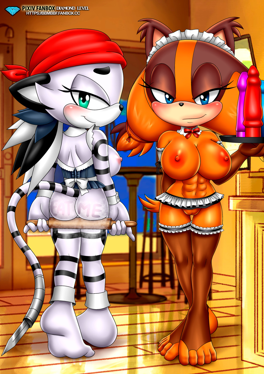 2girls abs anthro areola ass babydoll badger bbmbbf big_breasts blue_eyes blush breasts brown_fur diamond_level dildo feet felid feline felis female female_only furry furry_only jian_the_tiger looking_at_viewer maid maid_uniform mobius_unleashed mustelid orange_body orange_fur palcomix pietros_secret_club pose posing pussy seductive_look sex_toy sonic_(series) sonic_boom sonic_the_hedgehog_(archie) sonic_the_hedgehog_(comics) sonic_the_hedgehog_(series) sticks_the_badger sticks_the_jungle_badger striped_body teenage_girl teenager tiger white_body white_fur