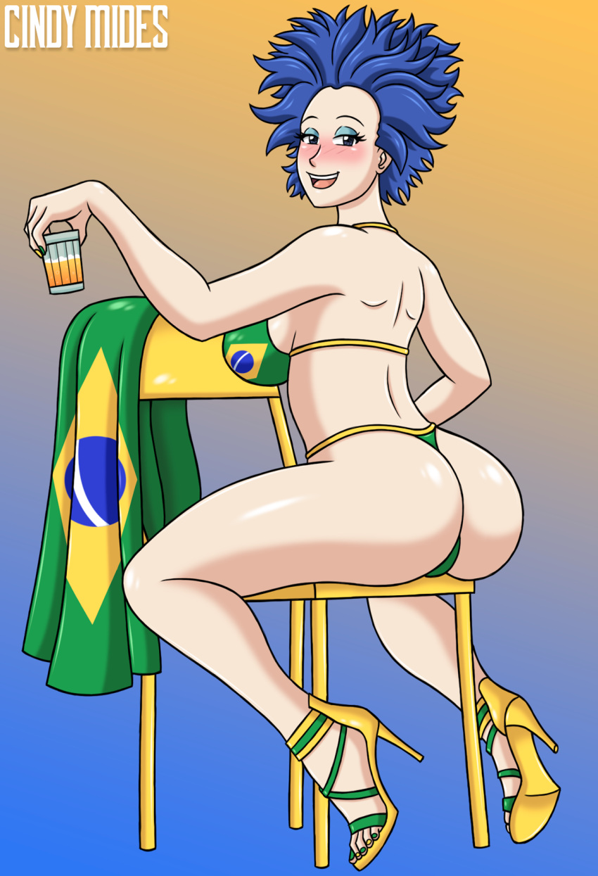 ass bikini blue_eyes blue_hair blush brazil brazilian_flag bubble_butt cindymides diva_shaliqua drunk high_heels looking_at_viewer looking_back slave slavegirl star_wars theelin