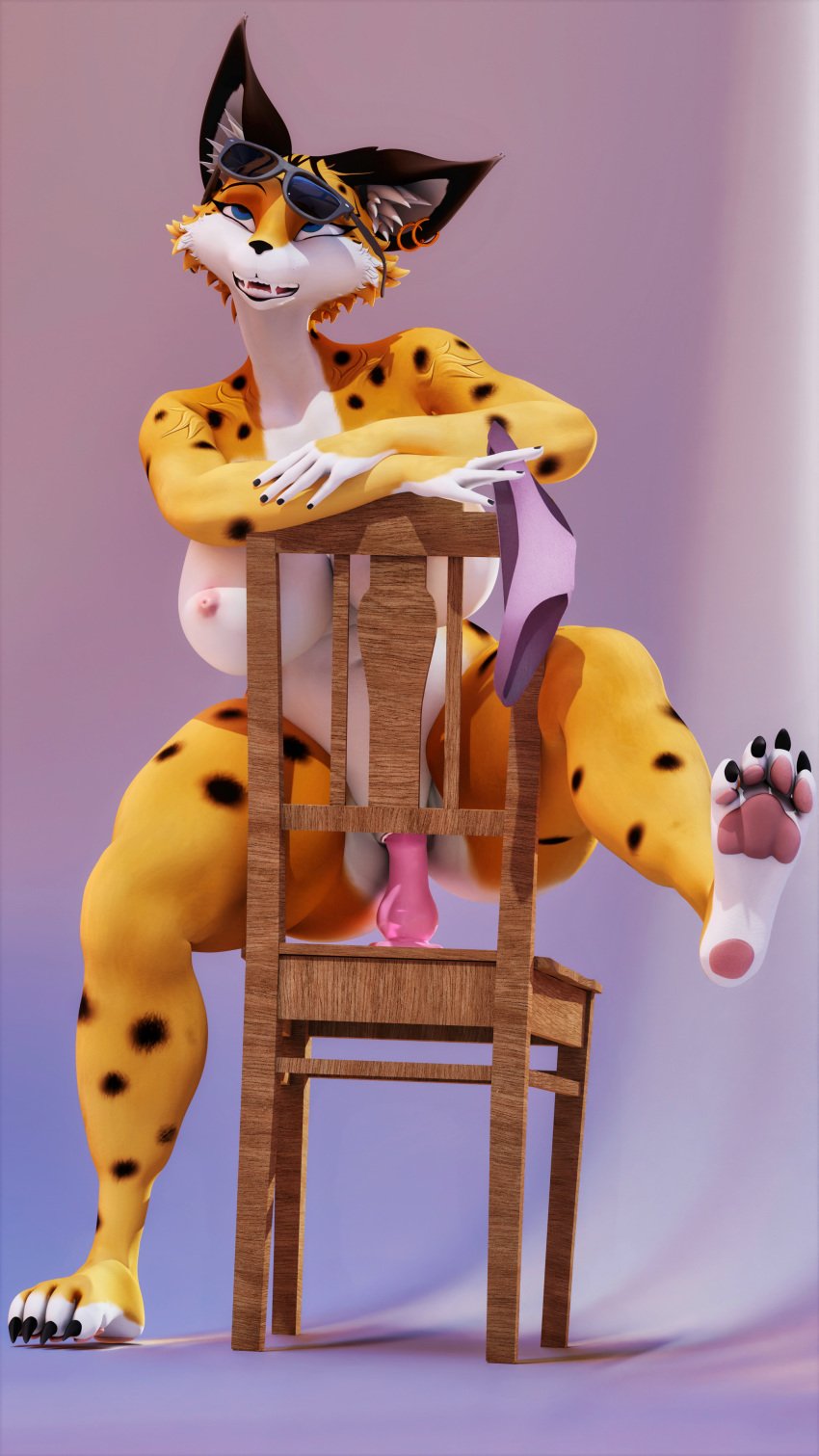 9:16 absurd_res ahe_gao anthro big_breasts blender_(software) breasts chair clothing crossed_arms curvy_figure digital_media_(artwork) dildo dildo_insertion dildo_sitting eyewear eyewear_on_head fangs feet felid feline female fur furniture genitals hi_res looking_pleasured lynx mammal miyu_lynx nintendo nude orange_body orange_fur panties pawpads penetration sex_toy sex_toy_insertion sitting smile solo spots spotted_body spotted_fur spread_legs spreading star_fox sunglasses sunglasses_on_head thick_thighs toe_curl underwear vaginal_penetration video_games westonini wide_hips