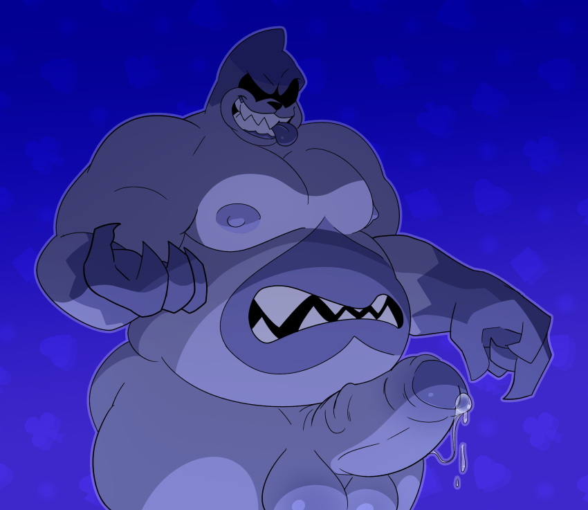 anthro balls bara big_penis boner darkner deltarune erection gay king_spade male male_only monster musclegut muscles penis precum redeyedgazer solo solo_male stomach_mouth tongue_out white_body